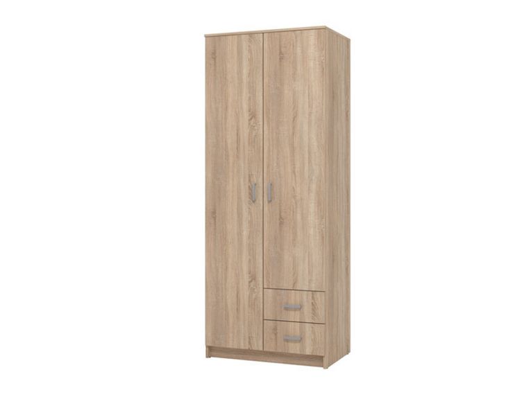 Guardaroba 2 Ante Marrone Rovere Bianco Appendiabiti 2 Cassetti 80x205h cm, 4 Ripiani - Cimena