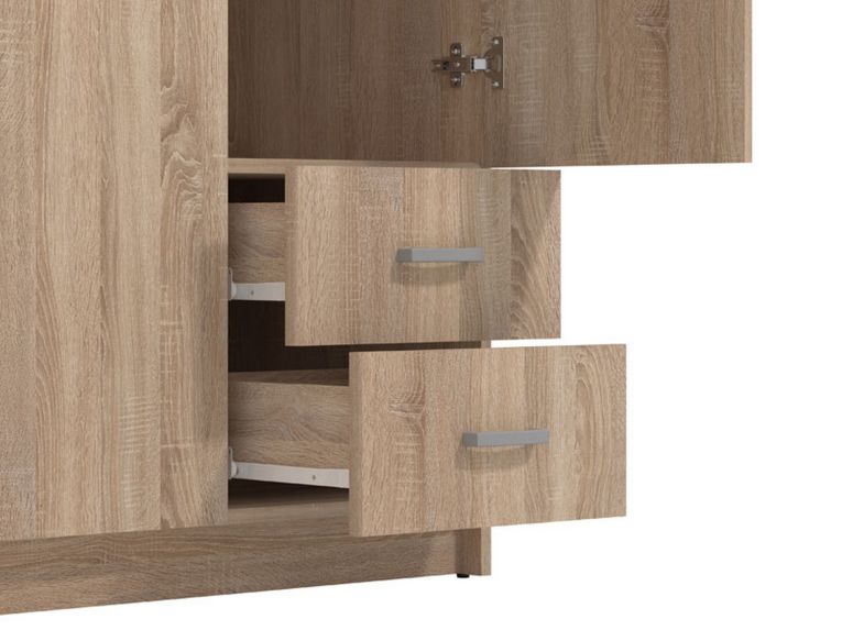 Guardaroba 2 Ante Marrone Rovere Bianco Appendiabiti 2 Cassetti 80x205h cm, 4 Ripiani - Cimena