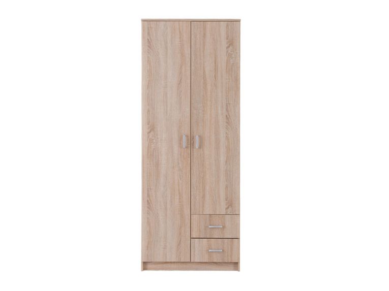 Guardaroba 2 Ante Marrone Rovere Bianco Appendiabiti 2 Cassetti 80x205h cm, 4 Ripiani - Cimena