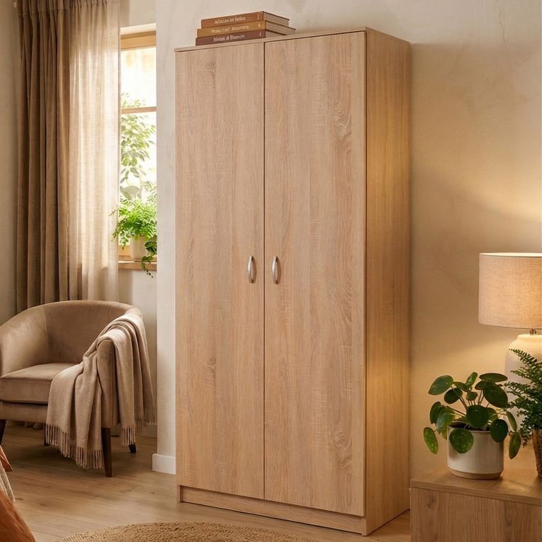 Guardaroba 2 Ante Marrone Rovere Bianco Appendiabiti un Ripiano 80x205h cm, 2 Ante - Roncaro