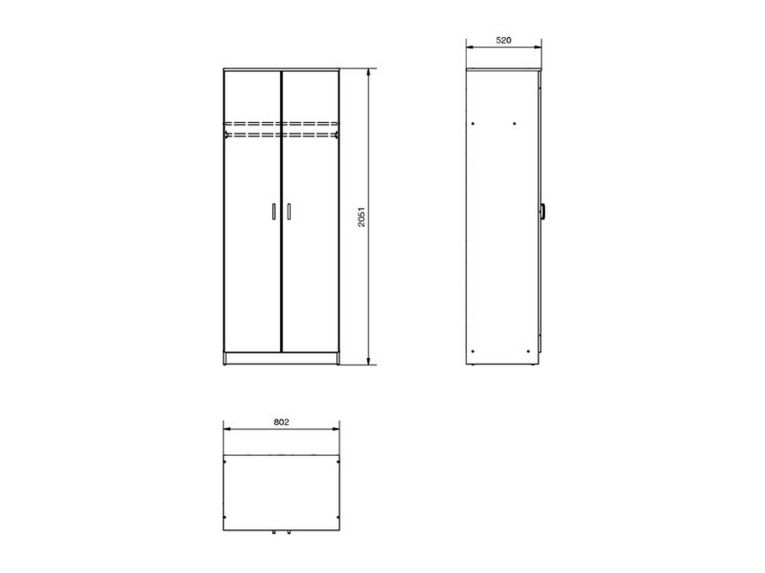 Guardaroba 2 Ante Marrone Rovere Bianco Appendiabiti un Ripiano 80x205h cm, 2 Ante - Roncaro