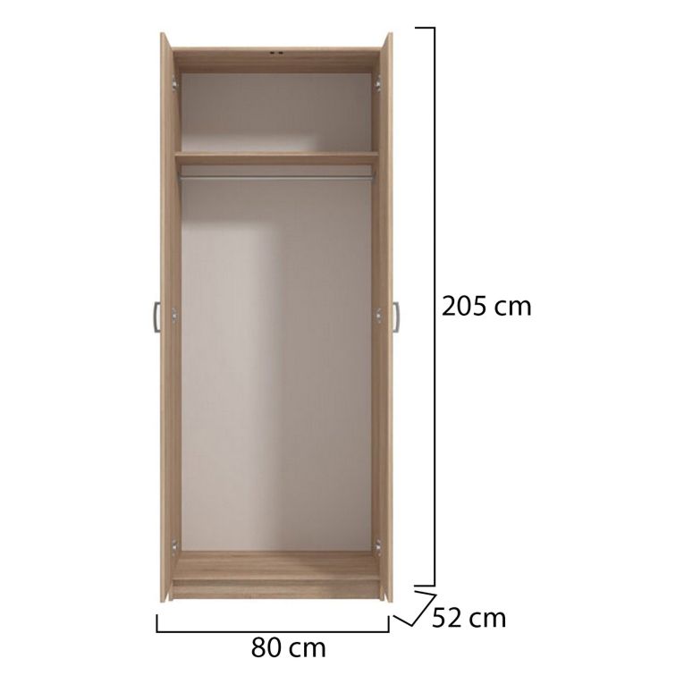 Guardaroba 2 Ante Marrone Rovere Bianco Appendiabiti un Ripiano 80x205h cm, 2 Ante - Roncaro