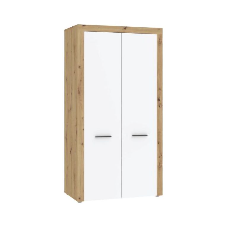 Guardaroba 2 Ante Marrone Rovere Bianco un Ripiano Appendiabiti 100x192h cm, Apertura Battente - Lesemelo
