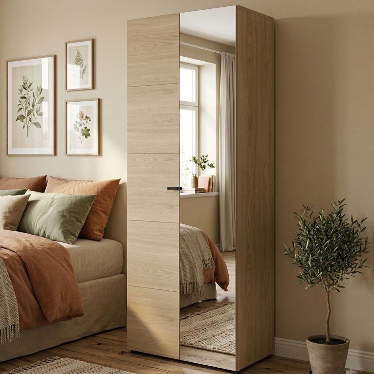 Guardaroba 2 Ante Marrone Rovere Marrone Appendiabiti 3 Ripiani 64x194h cm, 2 Ante - Azzano