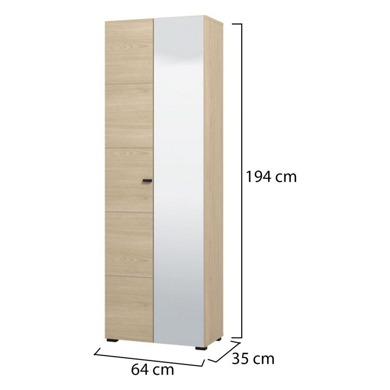 Guardaroba 2 Ante Marrone Rovere Marrone Appendiabiti 3 Ripiani 64x194h cm, 2 Ante - Azzano