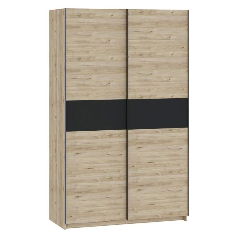 Guardaroba 2 Ante Marrone Rovere Nero Antracite 2 Ripiani Appendiabiti 120x204h cm, 2 Ante - Maba
