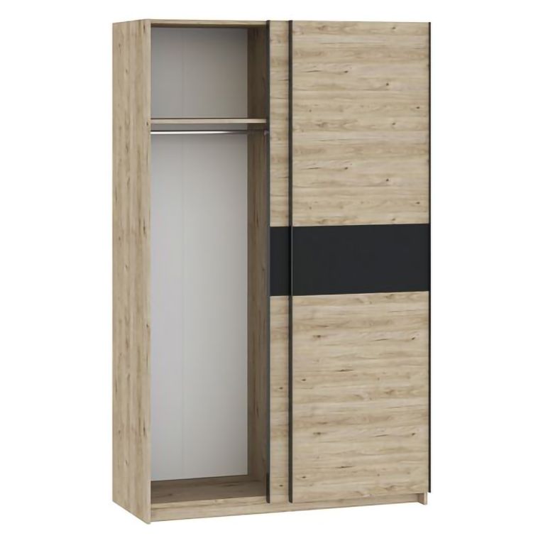Guardaroba 2 Ante Marrone Rovere Nero Antracite 2 Ripiani Appendiabiti 120x204h cm, 2 Ante - Maba