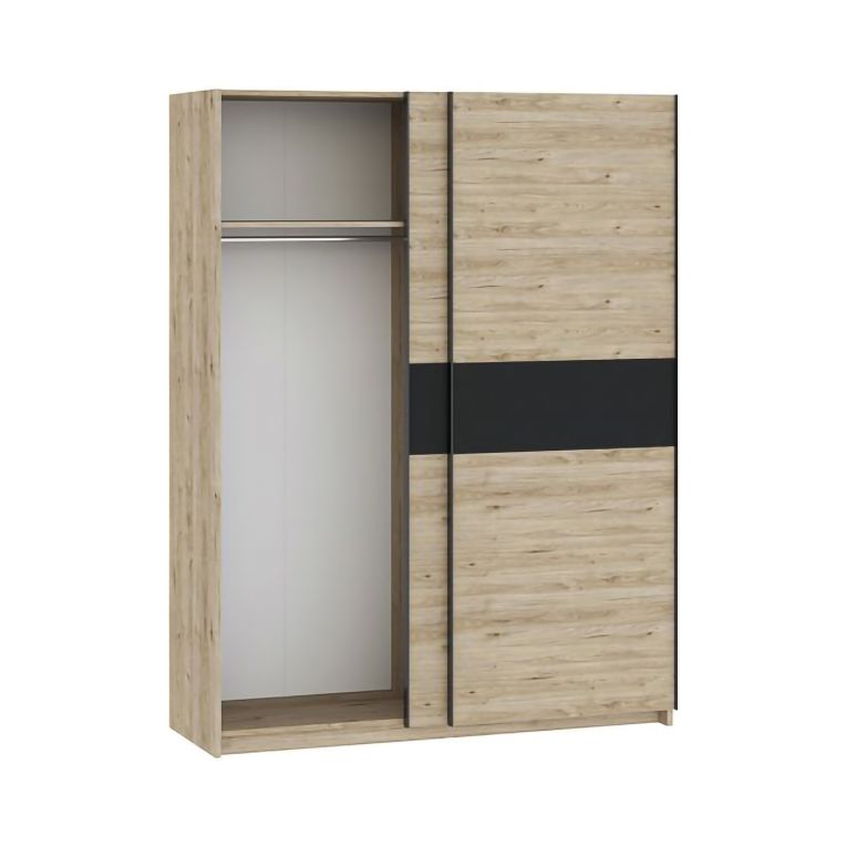 Guardaroba 2 Ante Marrone Rovere Nero Antracite 2 Ripiani Appendiabiti 150x204h cm, 2 Ante - Manita