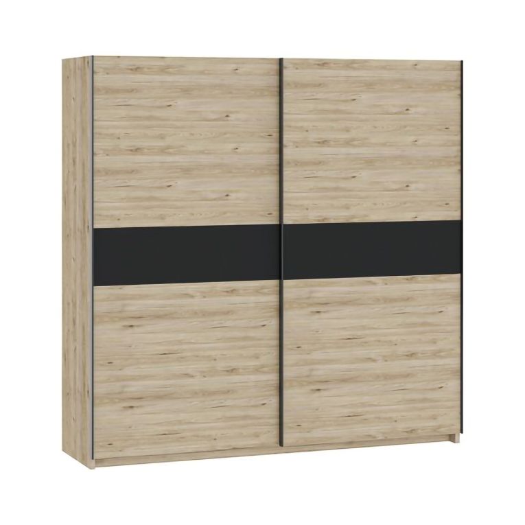Guardaroba 2 Ante Marrone Rovere Nero Antracite 2 Ripiani Appendiabiti 200x204h cm, 2 Ante - Nalika