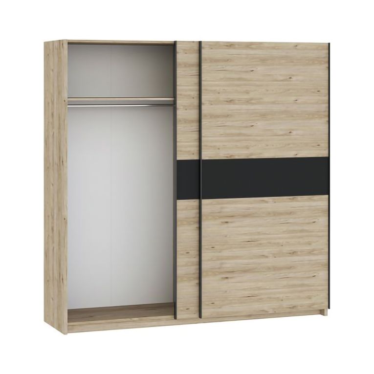 Guardaroba 2 Ante Marrone Rovere Nero Antracite 2 Ripiani Appendiabiti 200x204h cm, 2 Ante - Nalika