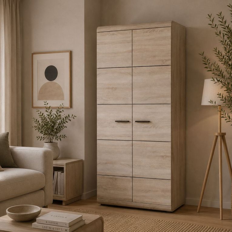 Guardaroba 2 Ante Marrone Rovere Nero Appendiabiti 2 Ripiani 80x194h cm, 2 Ante - Mostaarr