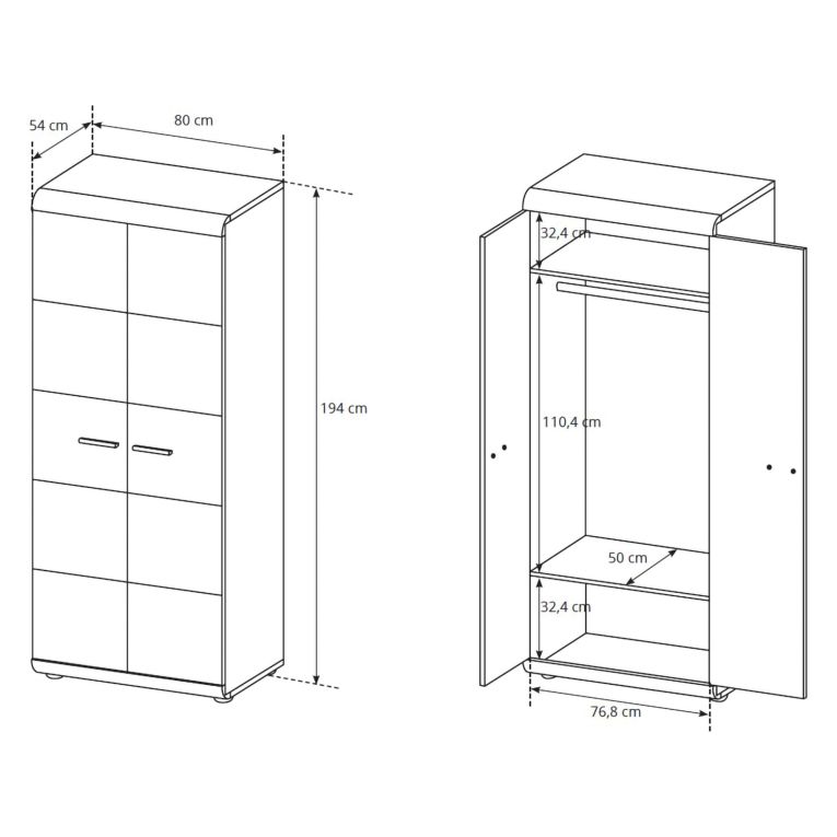 Guardaroba 2 Ante Marrone Rovere Nero Appendiabiti 2 Ripiani 80x194h cm, 2 Ante - Mostaarr