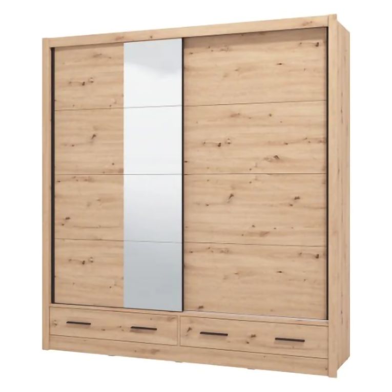 Guardaroba 2 Ante Marrone Rovere Nodi 4 Ripiani Appendiabiti 205x216h cm, 2 Cassetti - Copala