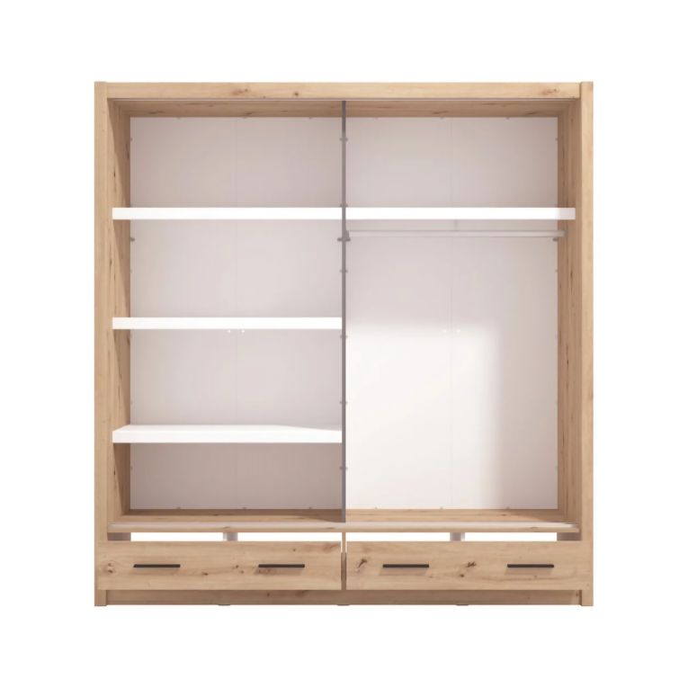 Guardaroba 2 Ante Marrone Rovere Nodi 4 Ripiani Appendiabiti 205x216h cm, 2 Cassetti - Copala