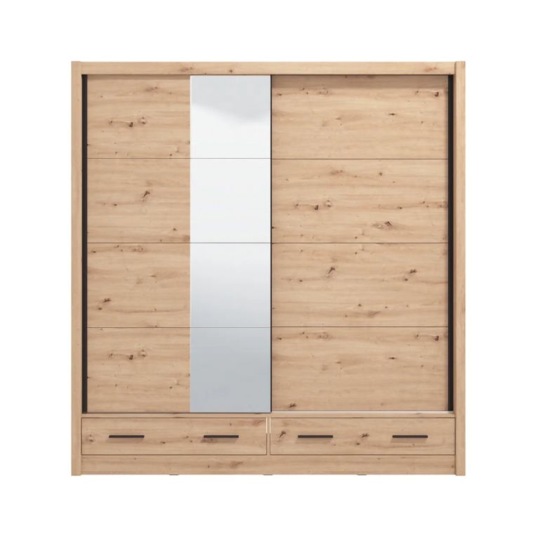 Guardaroba 2 Ante Marrone Rovere Nodi 4 Ripiani Appendiabiti 205x216h cm, 2 Cassetti - Copala