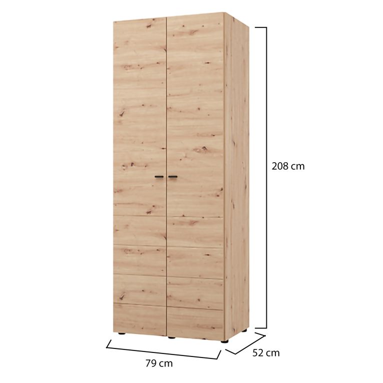 Guardaroba 2 Ante Marrone Rovere Nodi Appendiabiti un Ripiano 79x208h cm, 2 Ante - Pomar