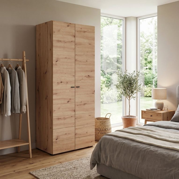 Guardaroba 2 Ante Marrone Rovere Nodi Appendiabiti un Ripiano 79x208h cm, 2 Ante - Pomar