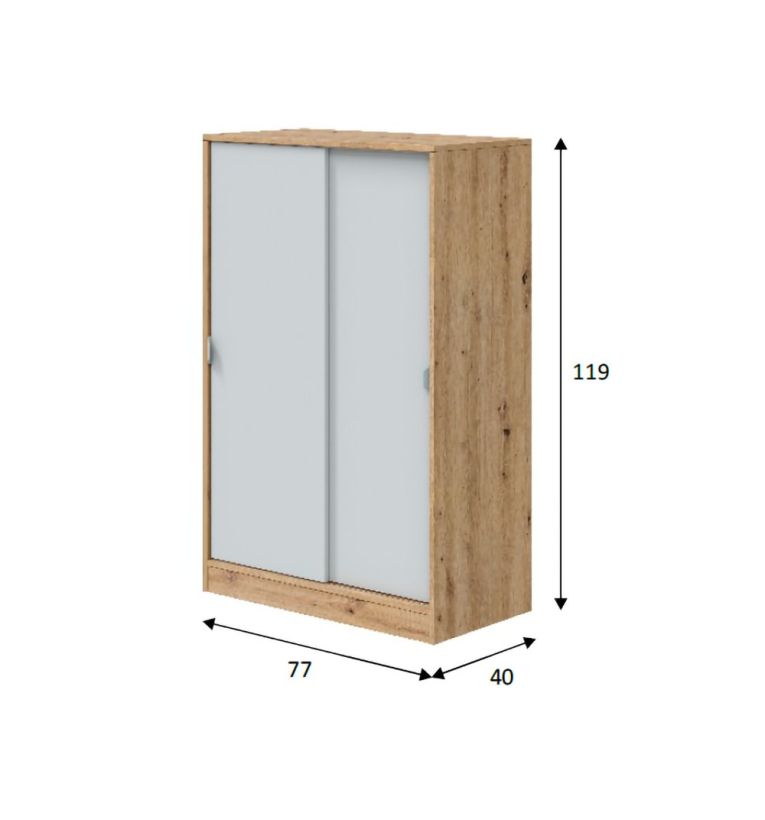 Guardaroba 2 Ante Marrone Rovere Nodi Bianco 2 Ripiani Apertura Scorrevole 77x119h cm, 3 Vani - Stelvio