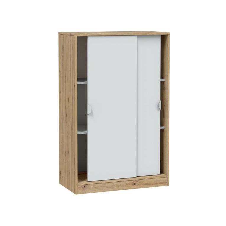 Guardaroba 2 Ante Marrone Rovere Nodi Bianco 2 Ripiani Apertura Scorrevole 77x119h cm, 3 Vani - Stelvio