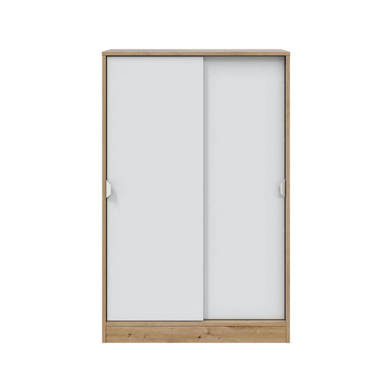 Guardaroba 2 Ante Marrone Rovere Nodi Bianco 2 Ripiani Apertura Scorrevole 77x119h cm, 3 Vani - Stelvio