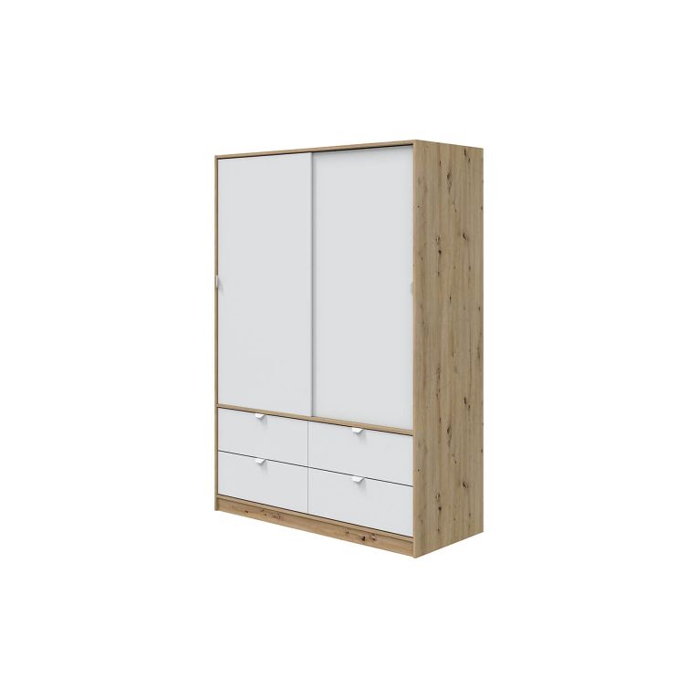 Guardaroba 2 Ante Marrone Rovere Nodi Bianco 4 Cassetti 2 Ripiani 140x200h cm, Appendiabiti - Ponna