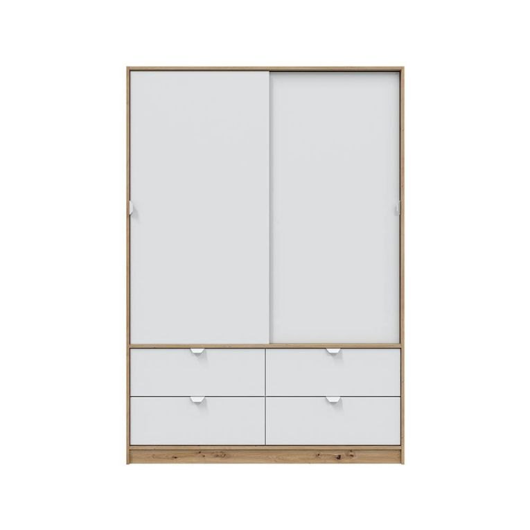 Guardaroba 2 Ante Marrone Rovere Nodi Bianco 4 Cassetti 2 Ripiani 140x200h cm, Appendiabiti - Ponna
