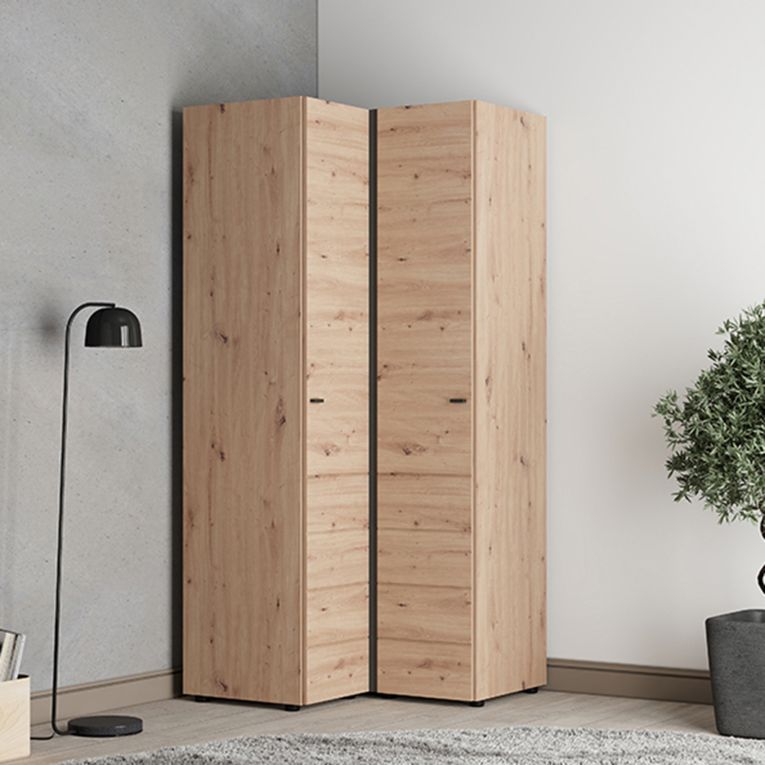 Guardaroba 2 Ante Marrone Rovere Nodi Bianco 4 Ripiani Apertura Battente 95x208h cm, Angolare - Tavole