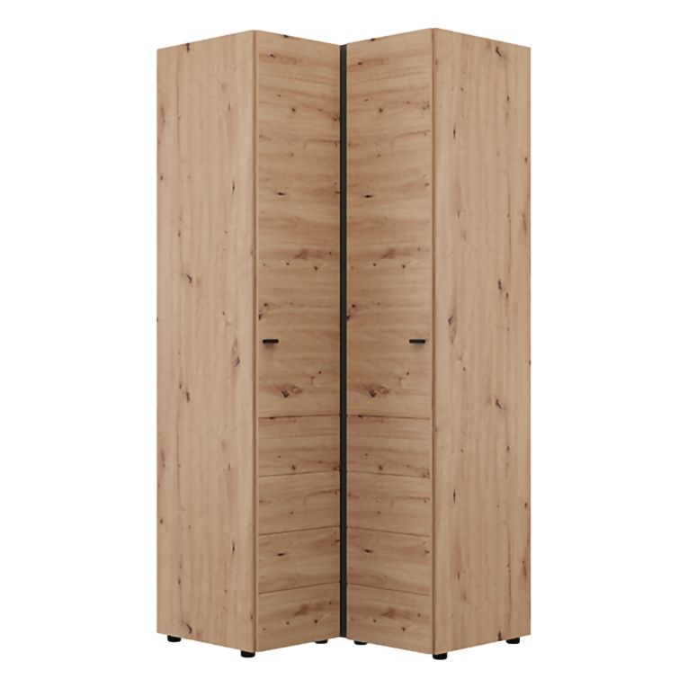 Guardaroba 2 Ante Marrone Rovere Nodi Bianco 4 Ripiani Apertura Battente 95x208h cm, Angolare - Tavole