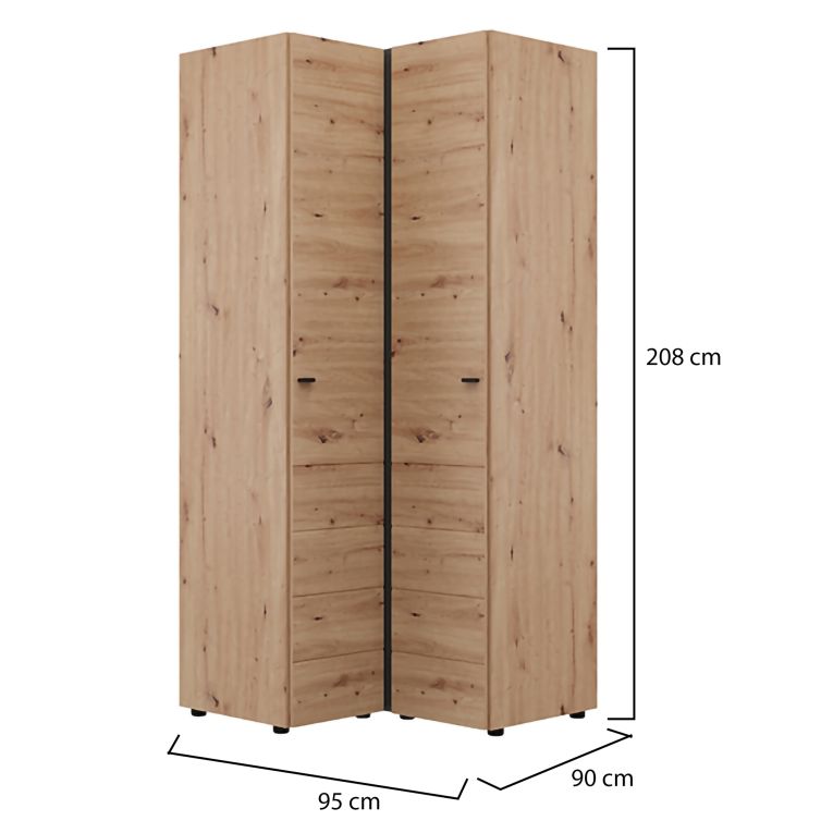 Guardaroba 2 Ante Marrone Rovere Nodi Bianco 4 Ripiani Apertura Battente 95x208h cm, Angolare - Tavole