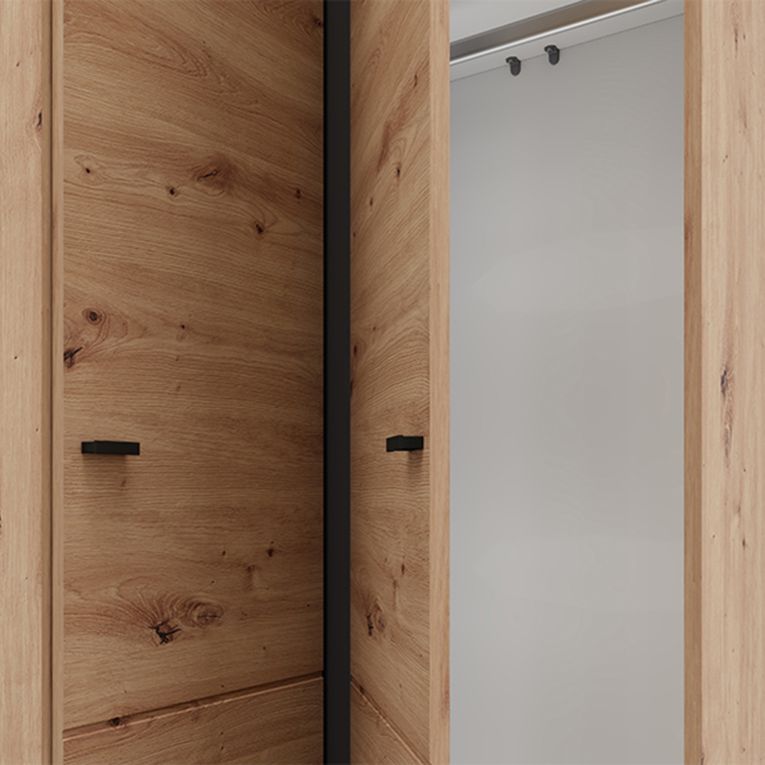 Guardaroba 2 Ante Marrone Rovere Nodi Bianco 4 Ripiani Apertura Battente 95x208h cm, Angolare - Tavole