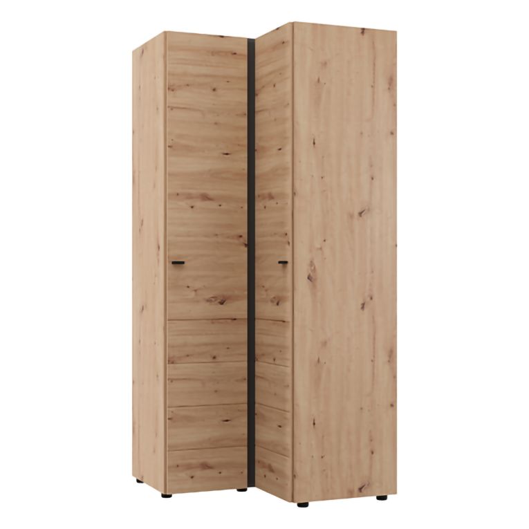Guardaroba 2 Ante Marrone Rovere Nodi Bianco 4 Ripiani Apertura Battente 95x208h cm, Angolare - Tavole