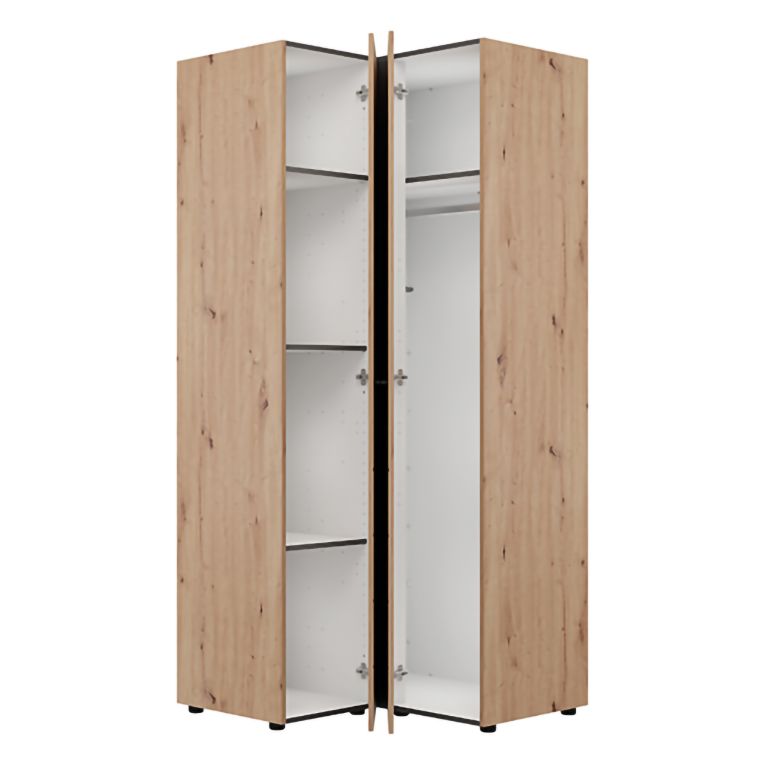 Guardaroba 2 Ante Marrone Rovere Nodi Bianco 4 Ripiani Apertura Battente 95x208h cm, Angolare - Tavole