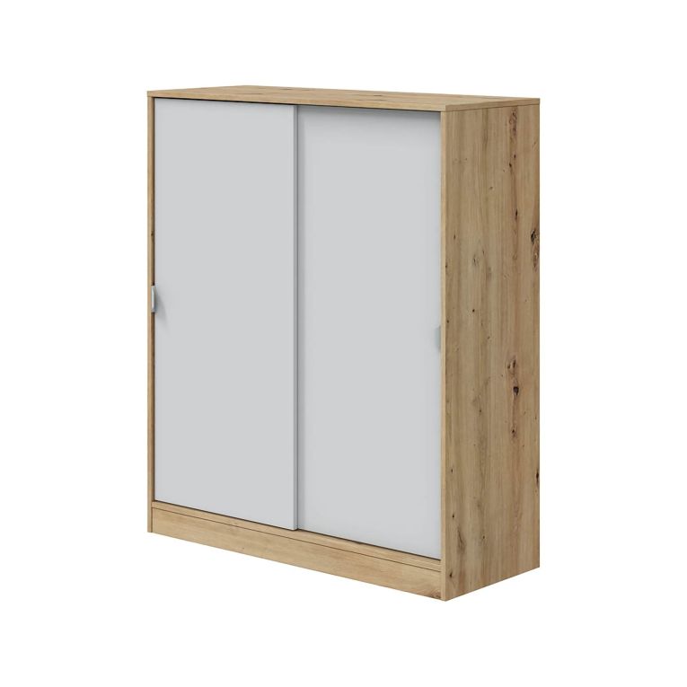Guardaroba 2 Ante Marrone Rovere Nodi Bianco 4 Ripiani Apertura Scorrevole 100x119h cm, 6 Vani - Resana