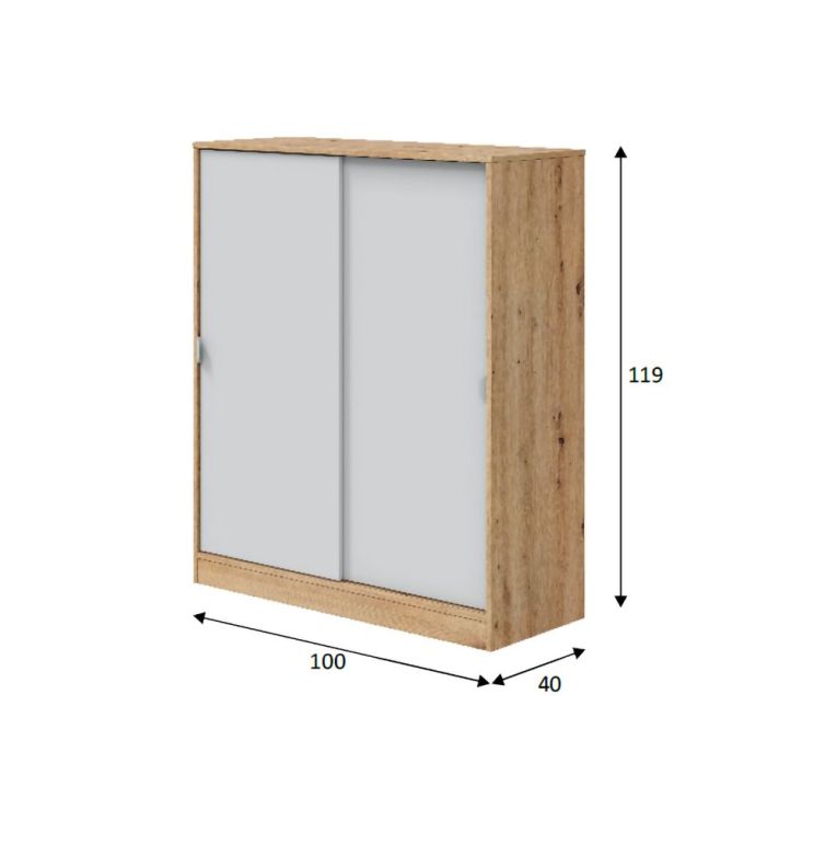 Guardaroba 2 Ante Marrone Rovere Nodi Bianco 4 Ripiani Apertura Scorrevole 100x119h cm, 6 Vani - Resana