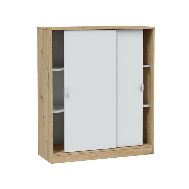 Guardaroba 2 Ante Marrone Rovere Nodi Bianco 4 Ripiani Apertura Scorrevole 100x119h cm, 6 Vani - Resana