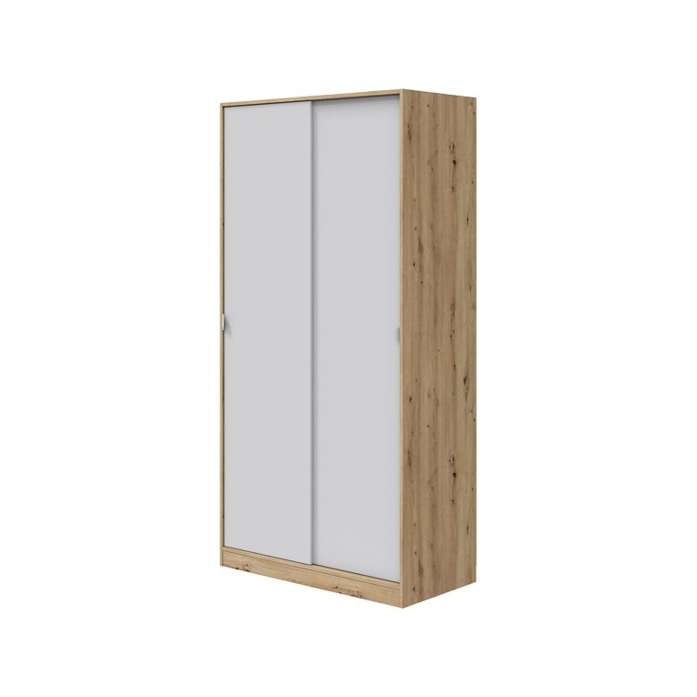Guardaroba 2 Ante Marrone Rovere Nodi Bianco 4 Ripiani Appendiabiti 100x200h cm, Apertura Scorrevole - Orgosolo