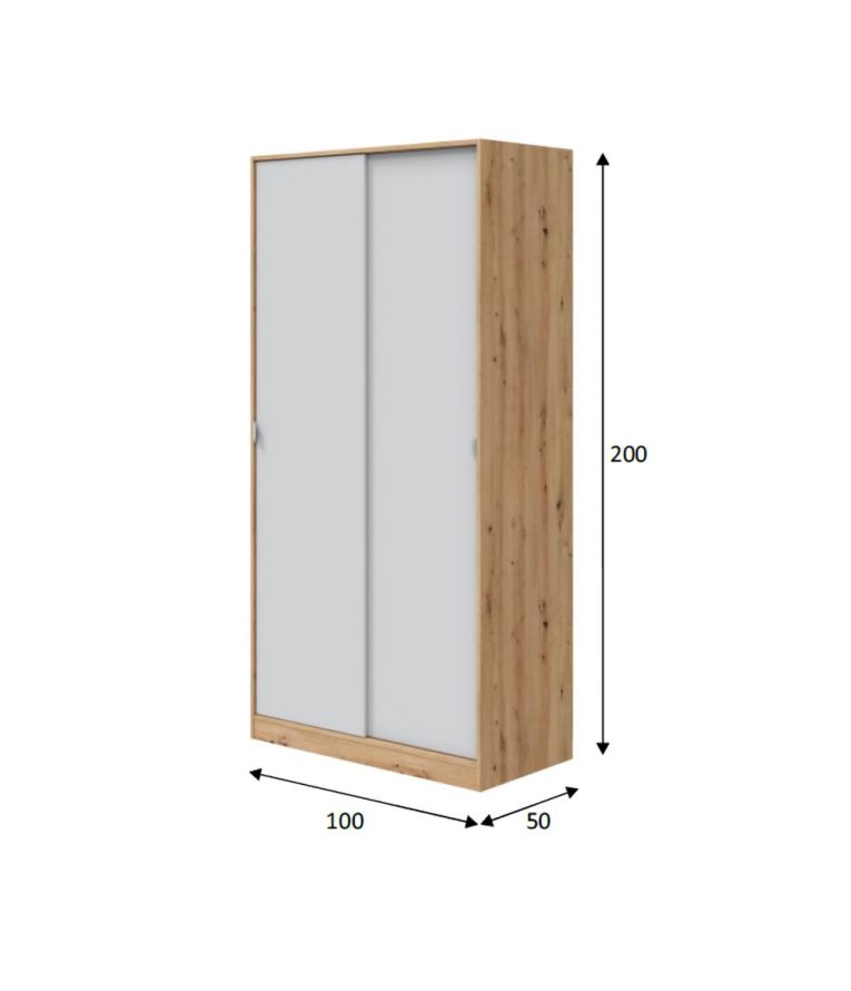 Guardaroba 2 Ante Marrone Rovere Nodi Bianco 4 Ripiani Appendiabiti 100x200h cm, Apertura Scorrevole - Orgosolo