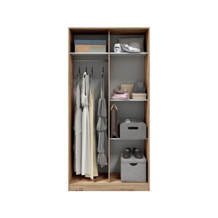 Guardaroba 2 Ante Marrone Rovere Nodi Bianco 4 Ripiani Appendiabiti 100x200h cm, Apertura Scorrevole - Orgosolo