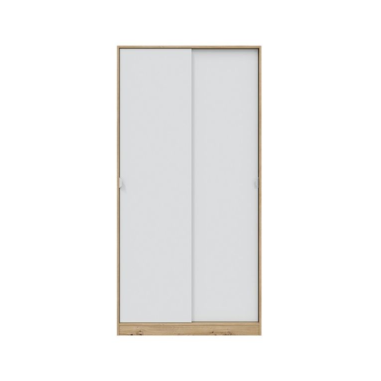 Guardaroba 2 Ante Marrone Rovere Nodi Bianco 4 Ripiani Appendiabiti 100x200h cm, Apertura Scorrevole - Orgosolo