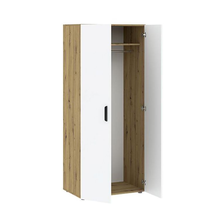 Guardaroba 2 Ante Marrone Rovere Nodi Bianco un Ripiano 2 Cassetti 74x214h cm, Appendiabiti - Buriasco