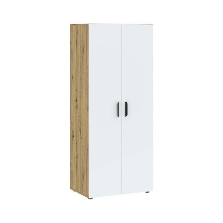 Guardaroba 2 Ante Marrone Rovere Nodi Bianco un Ripiano 2 Cassetti 74x214h cm, Appendiabiti - Buriasco