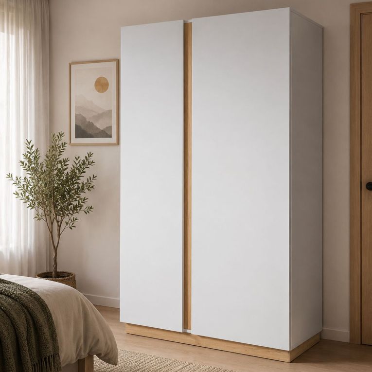 Guardaroba 2 Ante Marrone Rovere Nodi Grigio Appendiabiti 5 Ripiani 97x194h cm, 2 Ante - Kabatoli