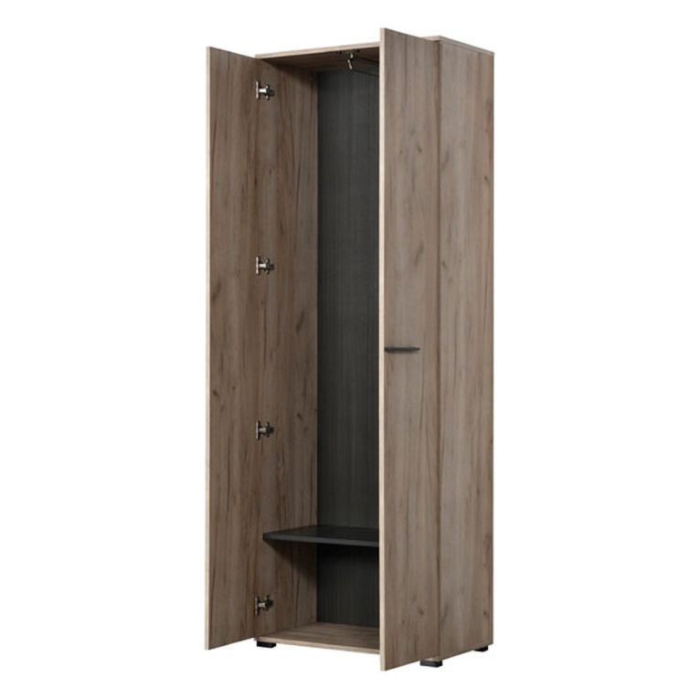 Guardaroba 2 Ante Marrone Rovere Nodi Marrone Noce un Ripiano Appendiabiti 67.5x195h cm, Apertura Battente - Pinasca