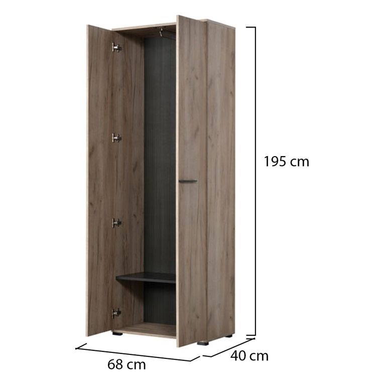 Guardaroba 2 Ante Marrone Rovere Nodi Marrone Noce un Ripiano Appendiabiti 67.5x195h cm, Apertura Battente - Pinasca