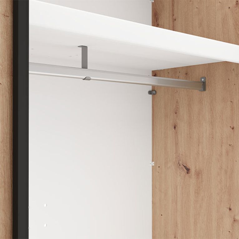 Guardaroba 2 Ante Marrone Rovere Nodi Nero 2 Ripiani Appendiabiti 220x205h cm, Apertura Scorrevole - Lalibe