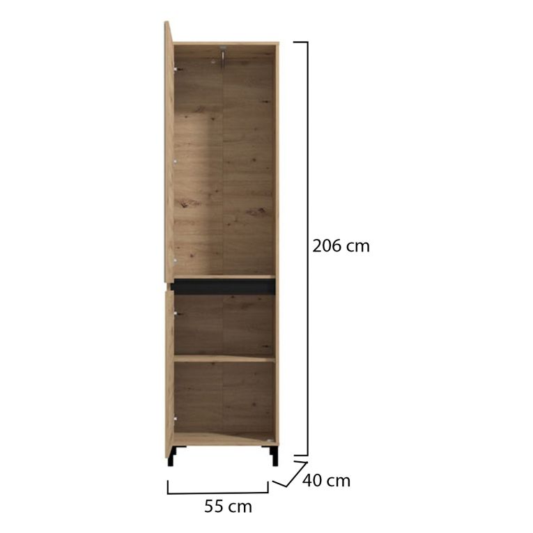 Guardaroba 2 Ante Marrone Rovere Nodi Nero Appendiabiti 2 Ripiani 54.5x205.5h cm, 2 Ante - Monta