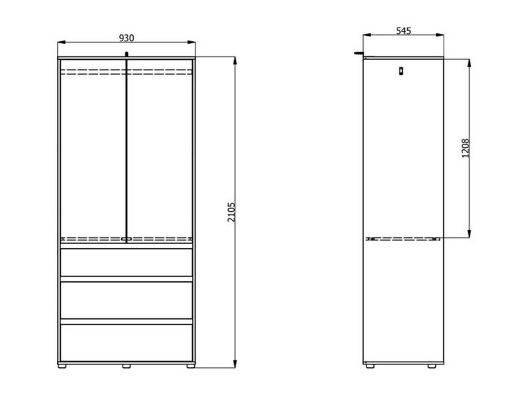 Guardaroba 2 Ante Marrone Rovere Nodi Nero Appendiabiti 3 Cassetti 93x211h cm, un Ripiano - Vimercatii