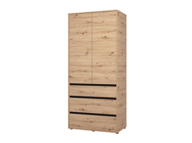 Guardaroba 2 Ante Marrone Rovere Nodi Nero Appendiabiti 3 Cassetti 93x211h cm, un Ripiano - Vimercatii