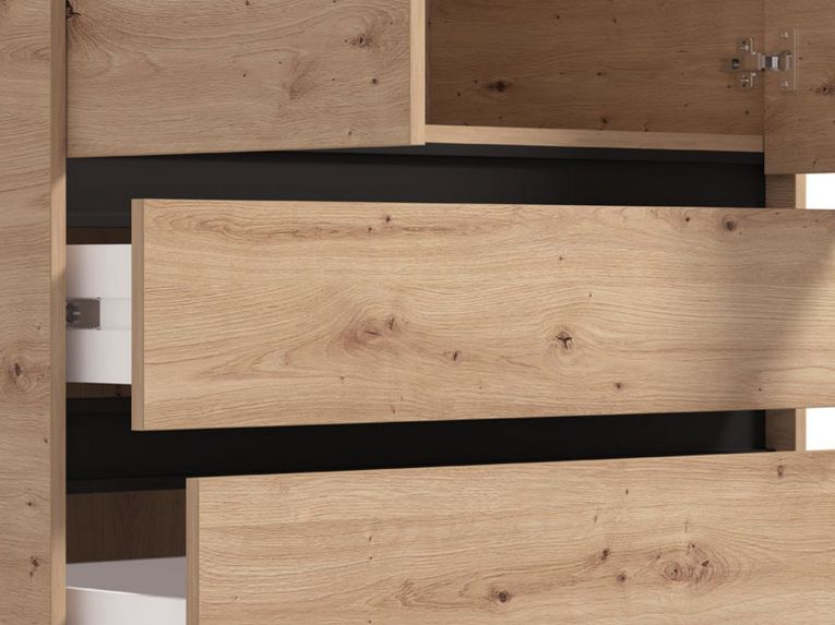 Guardaroba 2 Ante Marrone Rovere Nodi Nero Appendiabiti 3 Cassetti 93x211h cm, un Ripiano - Vimercatii
