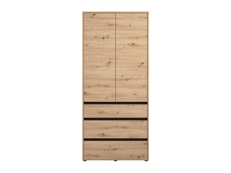 Guardaroba 2 Ante Marrone Rovere Nodi Nero Appendiabiti 3 Cassetti 93x211h cm, un Ripiano - Vimercatii